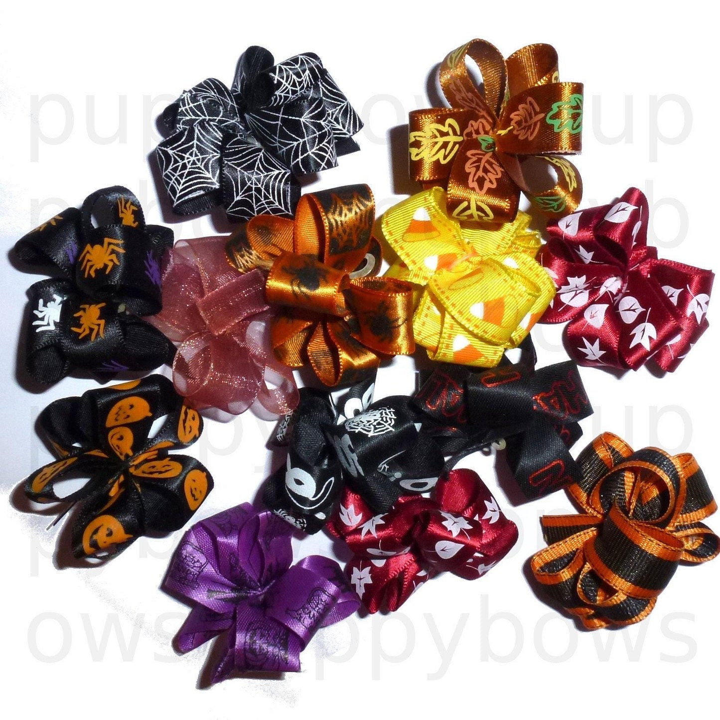Puppy bows thanksgiving or halloween dog grooming hair bow latex band round bows
