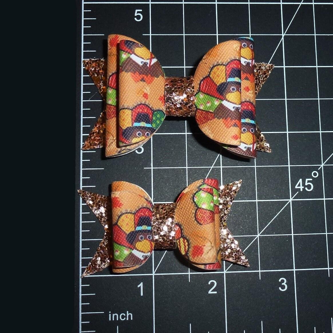 Christmas thanksgiving turkey glitter hair bows barrettes or bands (glbx)