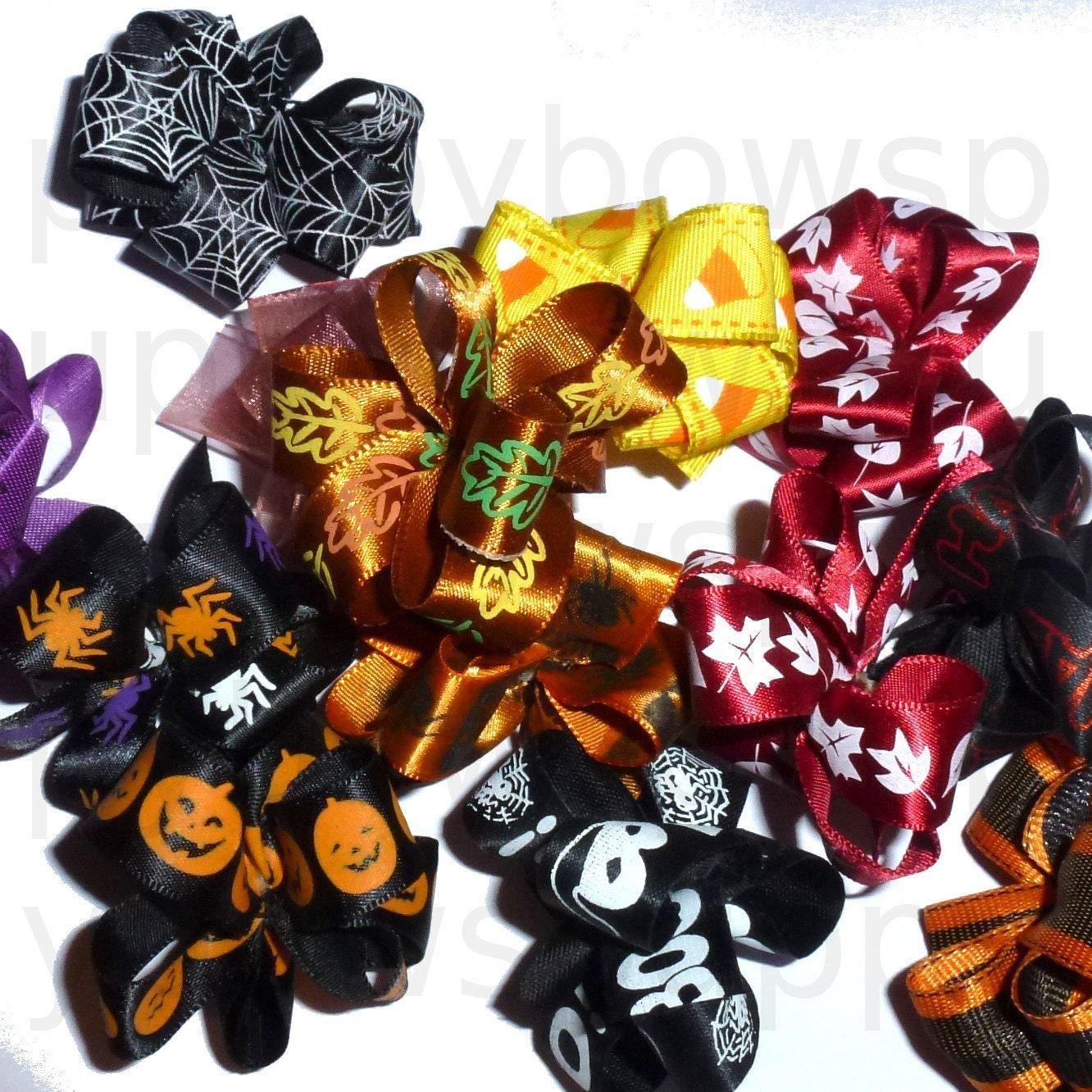 Puppy bows thanksgiving or halloween dog grooming hair bow latex band round bows