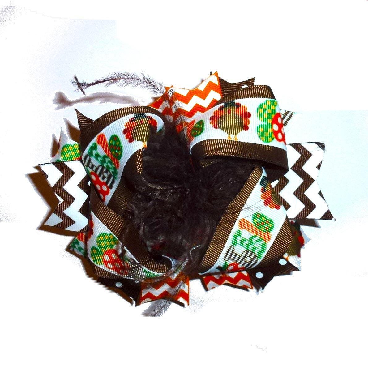 Puppy bows ~ dog collar slide bow thanksgiving turkey feather accessory (dc30)