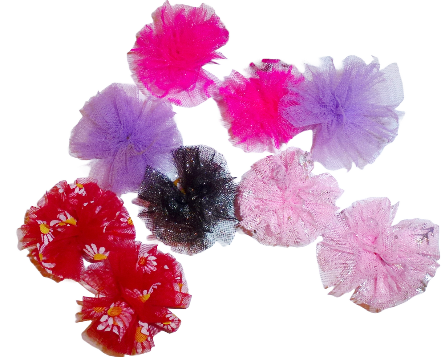 Puppy ear Bows disco hair balls dog grooming bow all colors of tulle pom poms