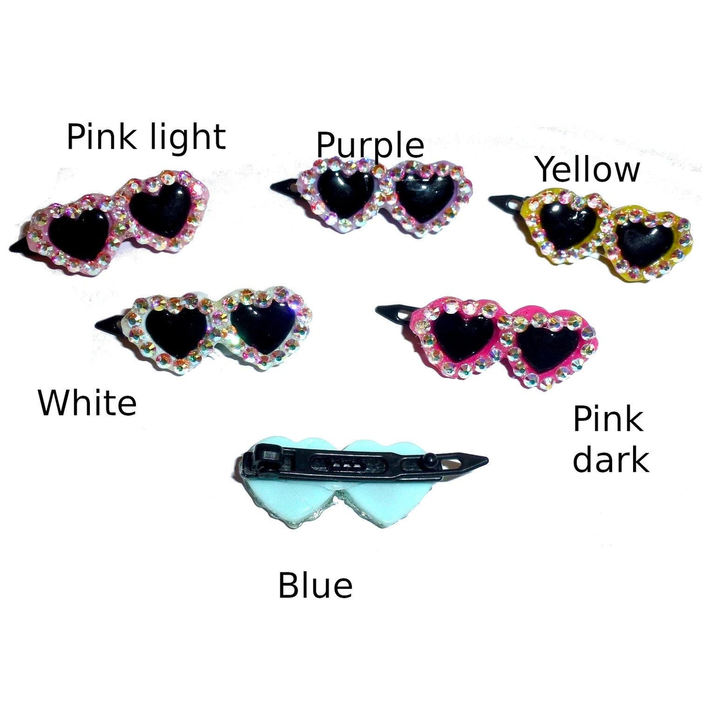 Puppy bows ~ rhinestone pink blue yellow black red heart barrette pet hair clip sunglasses bow