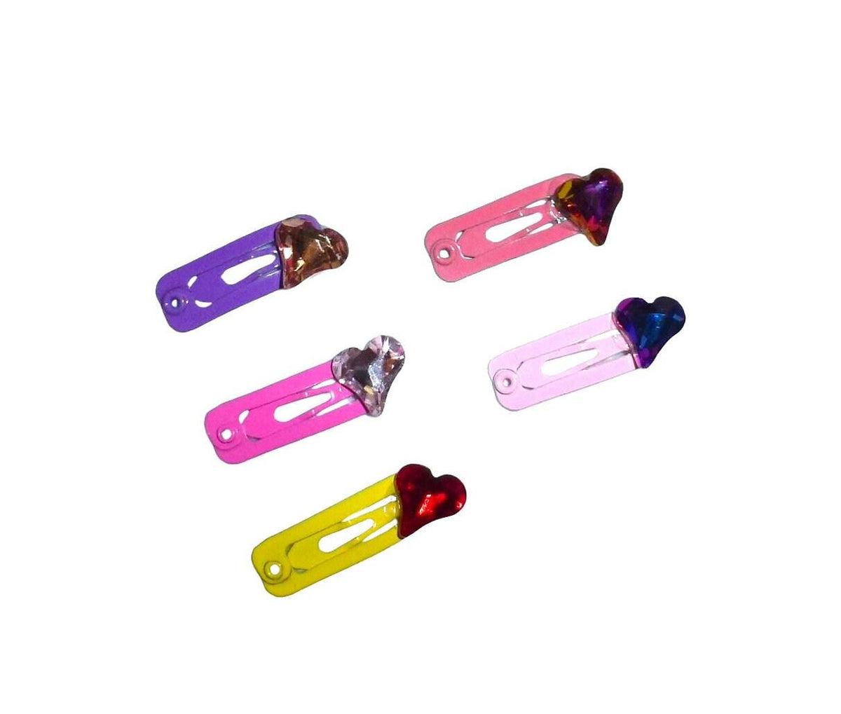 Dog hair clip tiny 3/4" rhinestones hearts on rectangle snap clips barrette bow 5pcs
