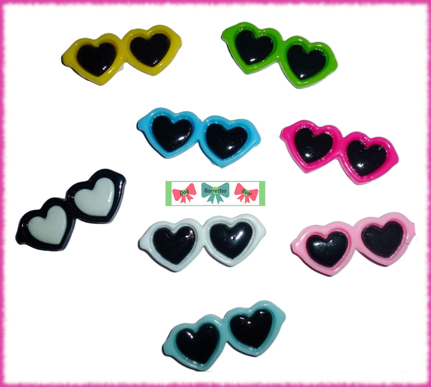 Puppy bows ~ pink blue yellow black red heart barrette pet hair clip sunglasses round bow (fb32)