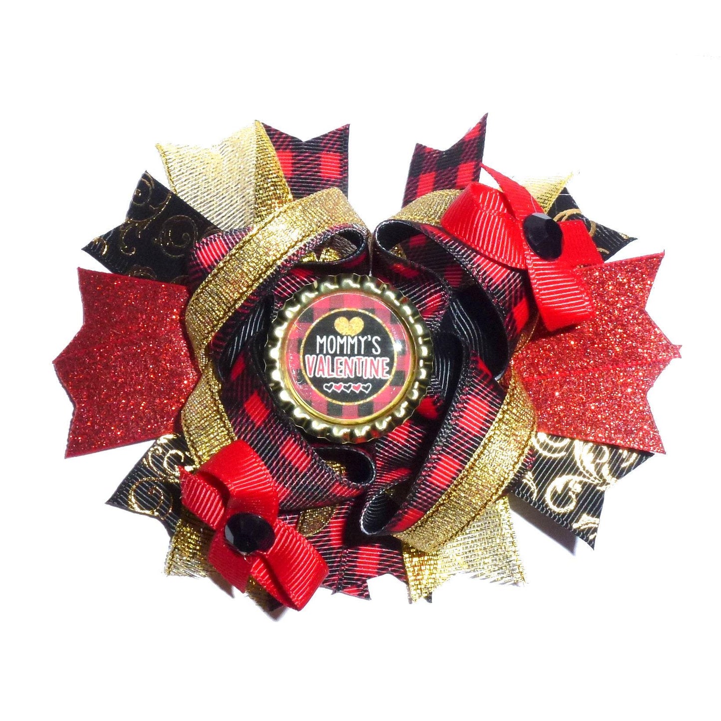 Puppy bows ~ mommy's valentine heart dog bow valentine's day collar slide flower red black gold ~usa seller (dc1)