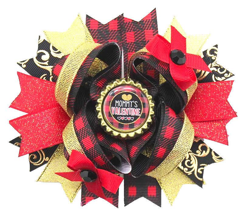 Puppy bows ~ mommy's valentine heart dog bow valentine's day collar slide flower red black gold ~usa seller (dc1)