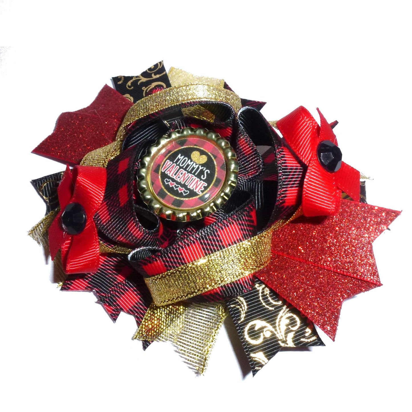 Puppy bows ~ mommy's valentine heart dog bow valentine's day collar slide flower red black gold ~usa seller (dc1)