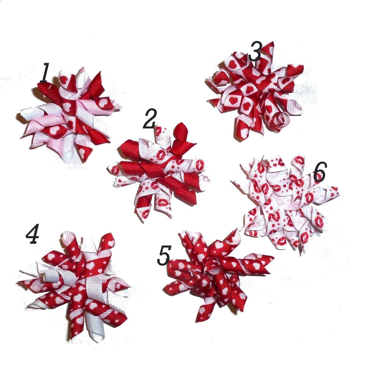 Puppy bows ~ kiss me red white dog hair bow or collar slide accessory red/white korker hearts pet bow barrette