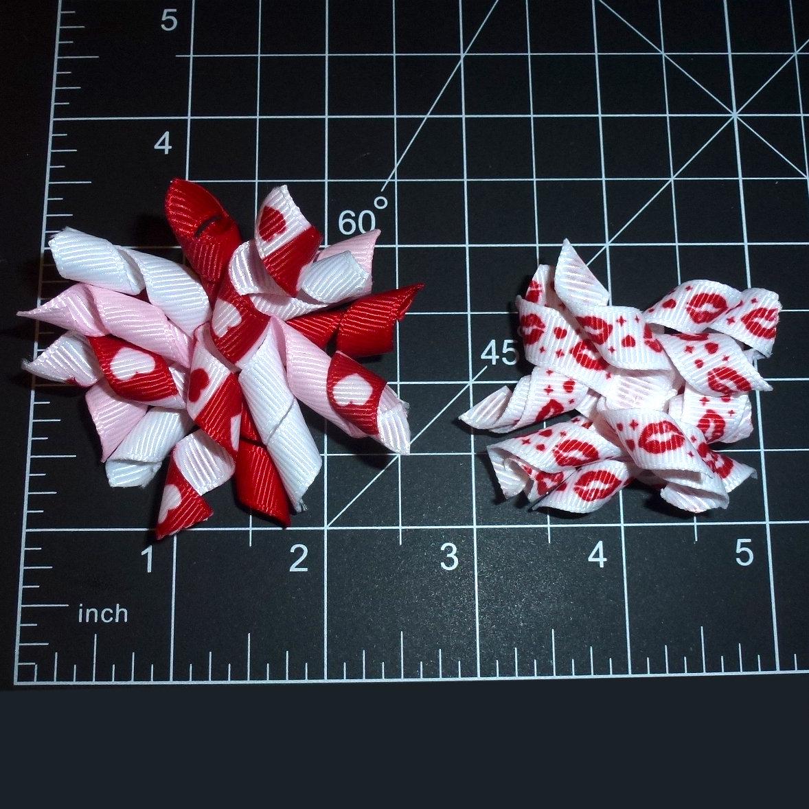 Puppy bows ~ kiss me red white dog hair bow or collar slide accessory red/white korker hearts pet bow barrette
