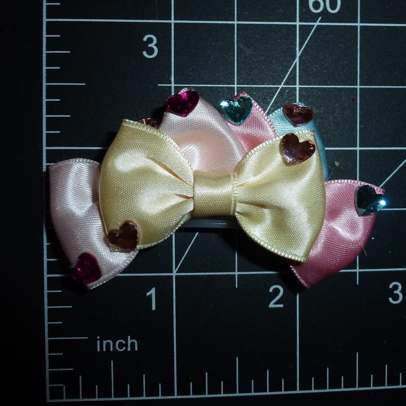 Puppy bows specialty yellow pink satin rhinestone hearts pet bow hair clip (fb114)