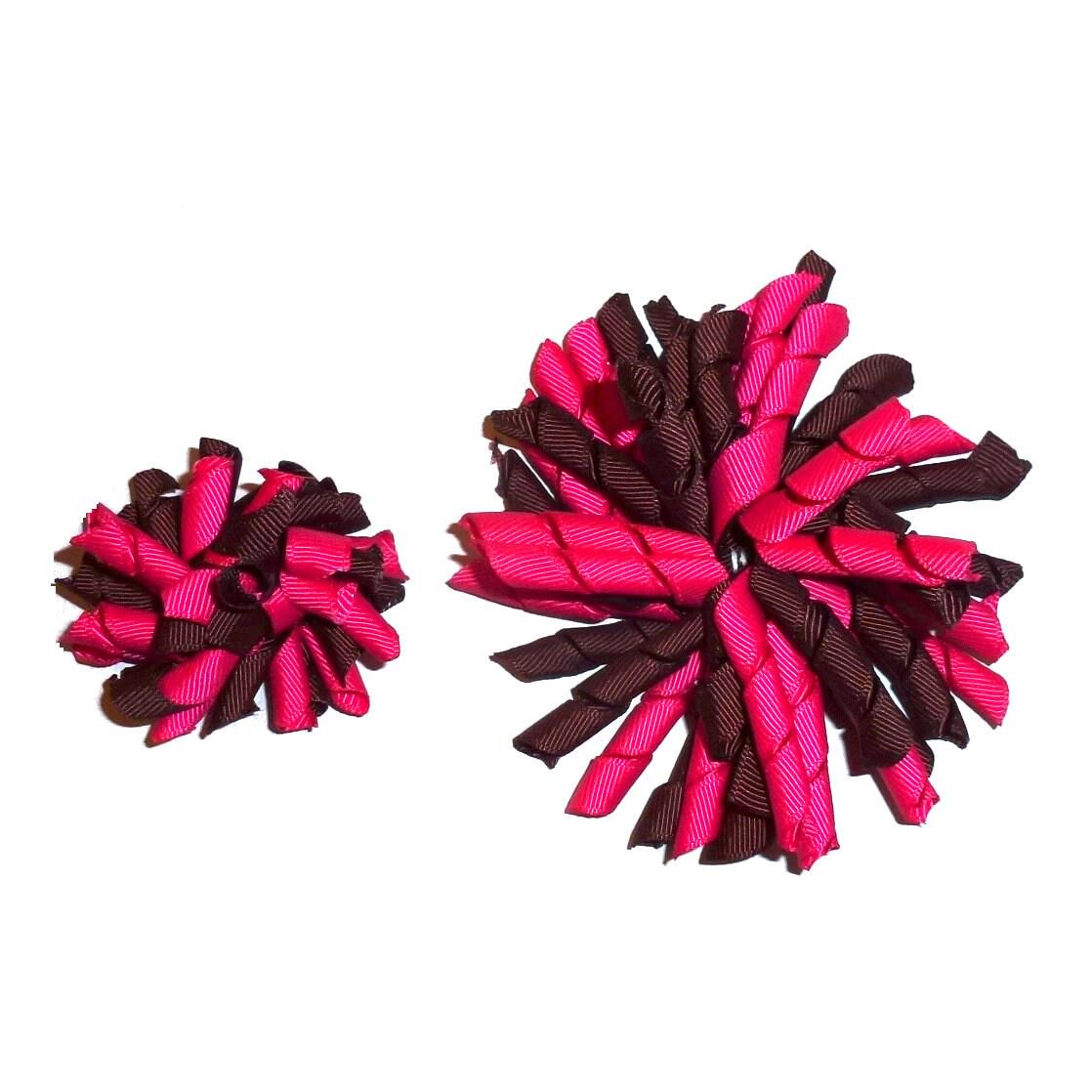 Puppy bows ~ shocking pink/chocolate hair bow or dog collar slide accessory pink purple multicolor korker hearts pet bow barrette