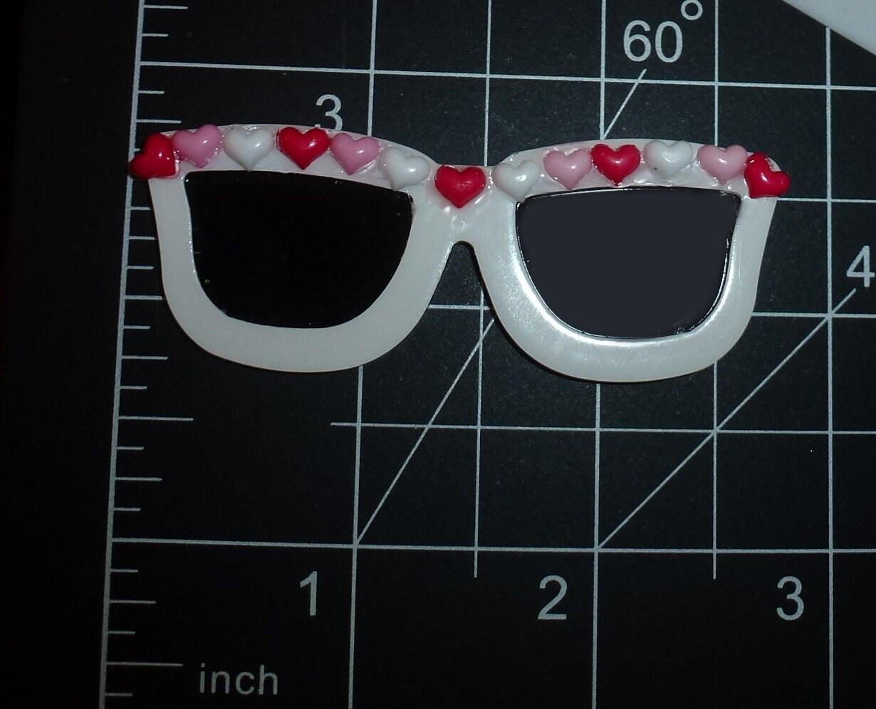 Puppy bows ~ white with tiny hearts glasses dog bow sunglasses pet hair barrette clip
