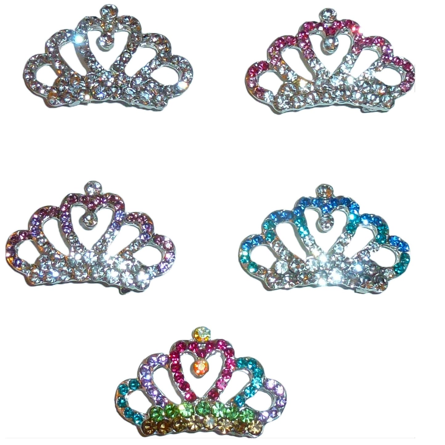 Puppy bows heart tiara rhinestone pet hair barrette 1.50" (fbrb1a)