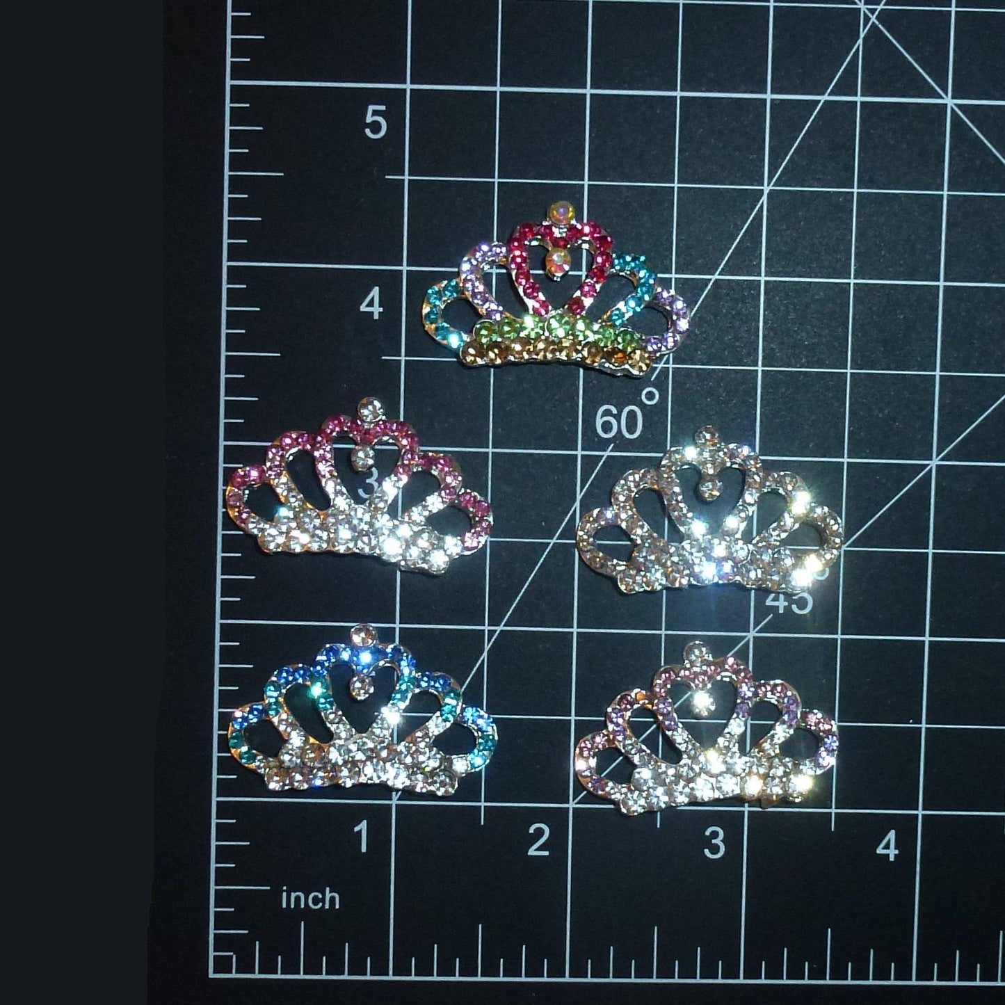 Puppy bows heart tiara rhinestone pet hair barrette 1.50" (fbrb1a)