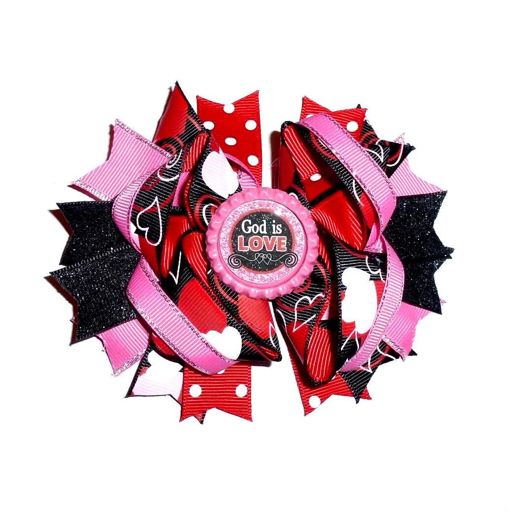 Puppy bows ~ dog collar slide bow valentine's day red black swirls god is love heart accessory (dc12)