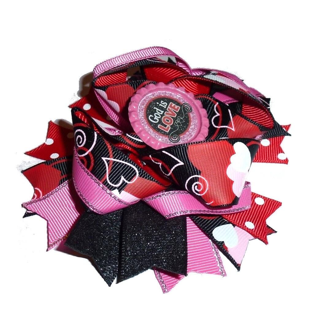 Puppy bows ~ dog collar slide bow valentine's day red black swirls god is love heart accessory (dc12)