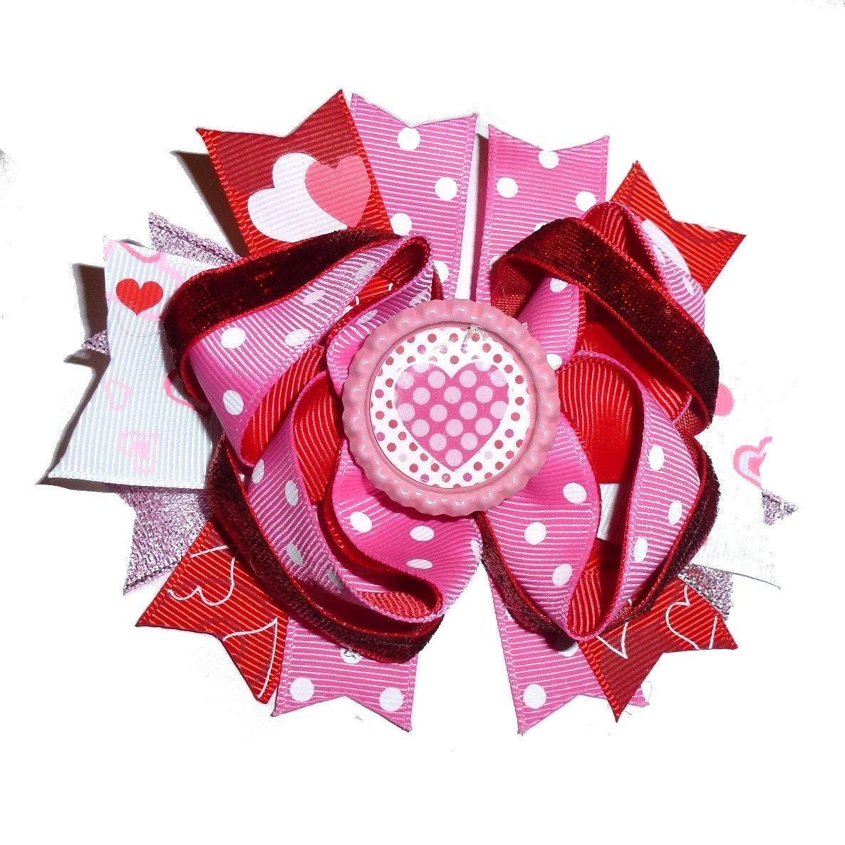 Puppy bows ~ dog collar slide bow valentine's day pink black dots heart accessory (dc13)