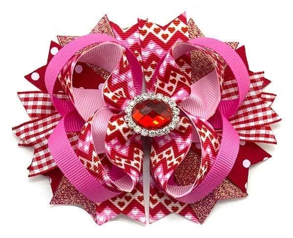 Puppy bows ~ valentine rhinestone gem dog bow valentine's day collar slide red pink ~usa seller (dc3)