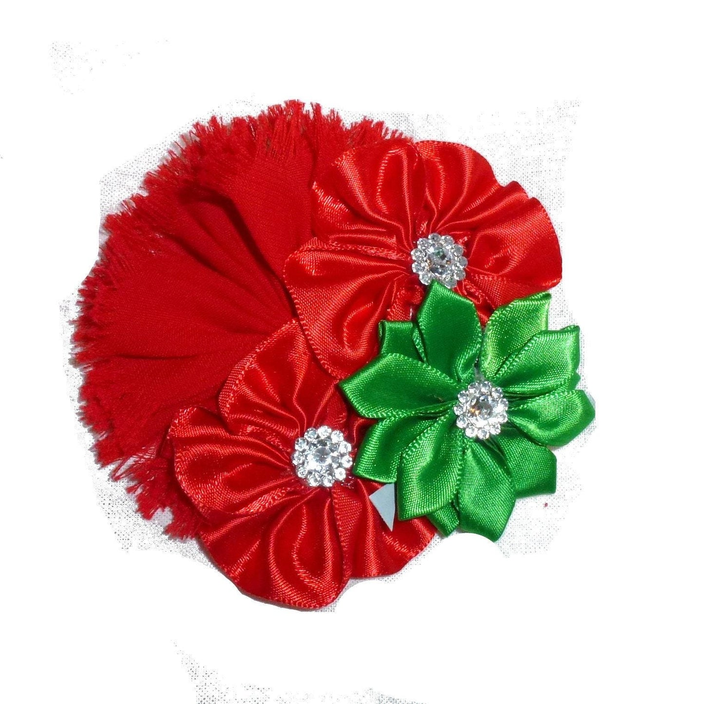 Puppy bows ~ shabby chic medium dog bow christmas collar slide flower red green ~usa seller (dc5)