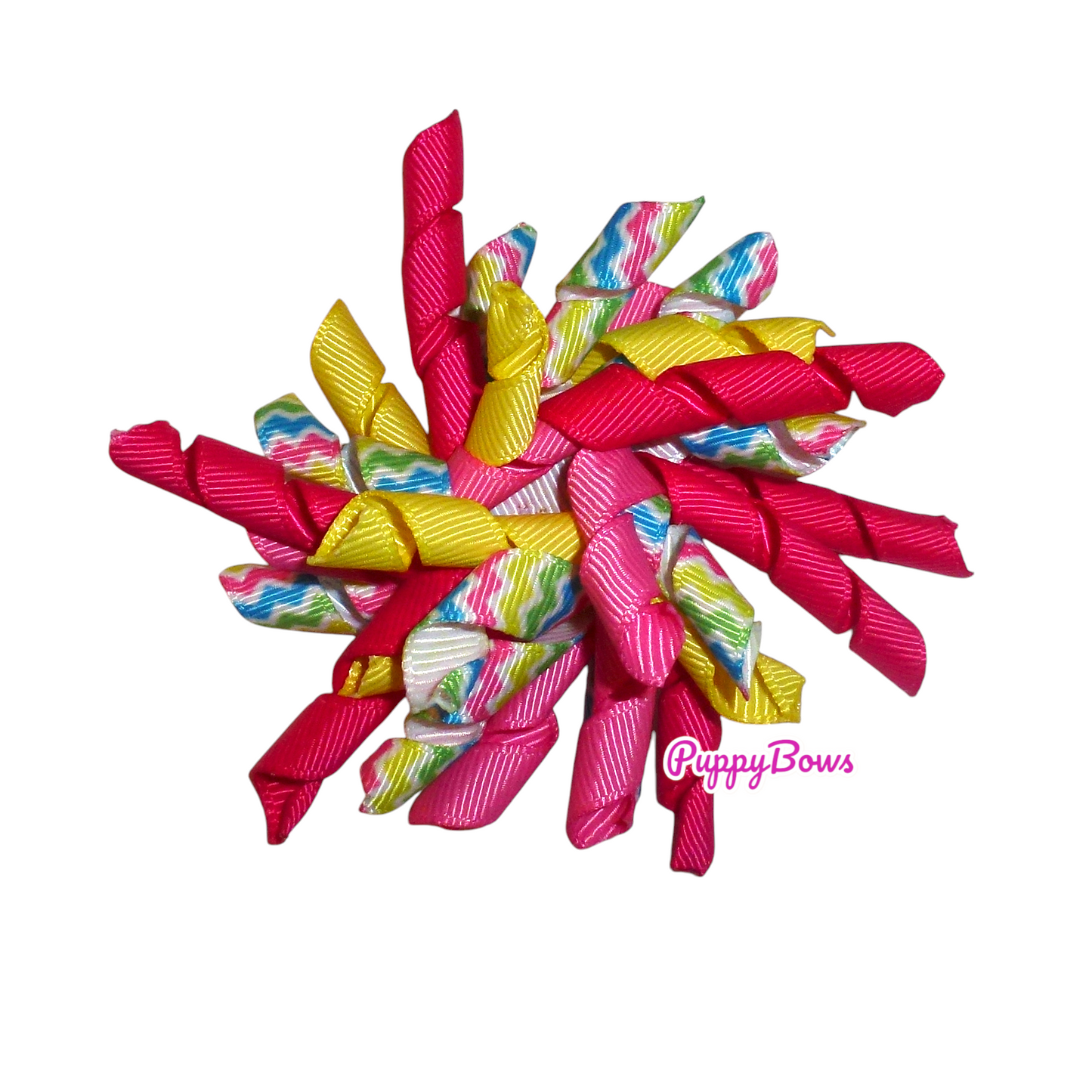 Puppy Bows pink yellow korker twisty dog hair bow 3" barrette or latex bands