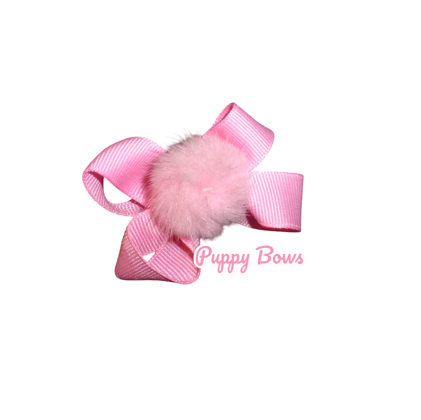 Puppy Bows twisty dog hair bow with fur puff bands or barrette