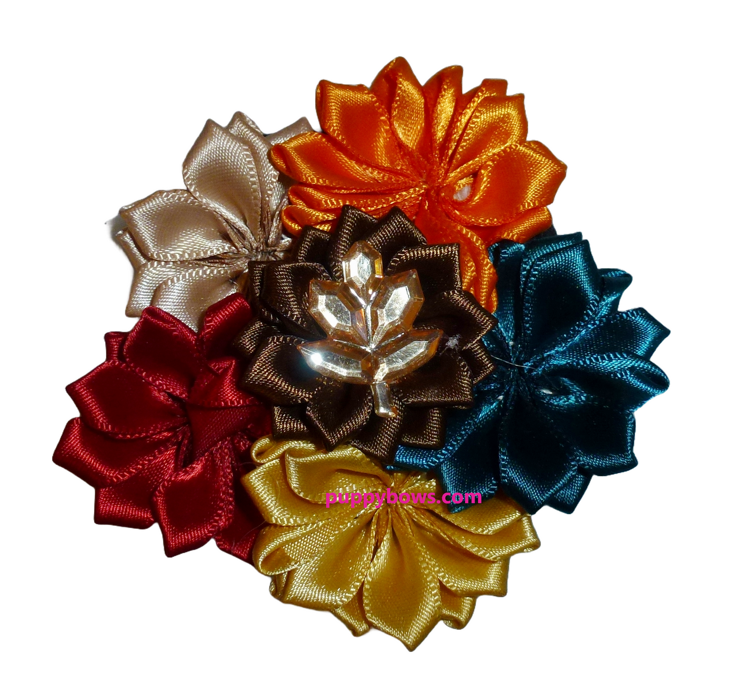 Puppy Bows fall Autumn harvest leaf flower rosette dog collar slide accessory 3"