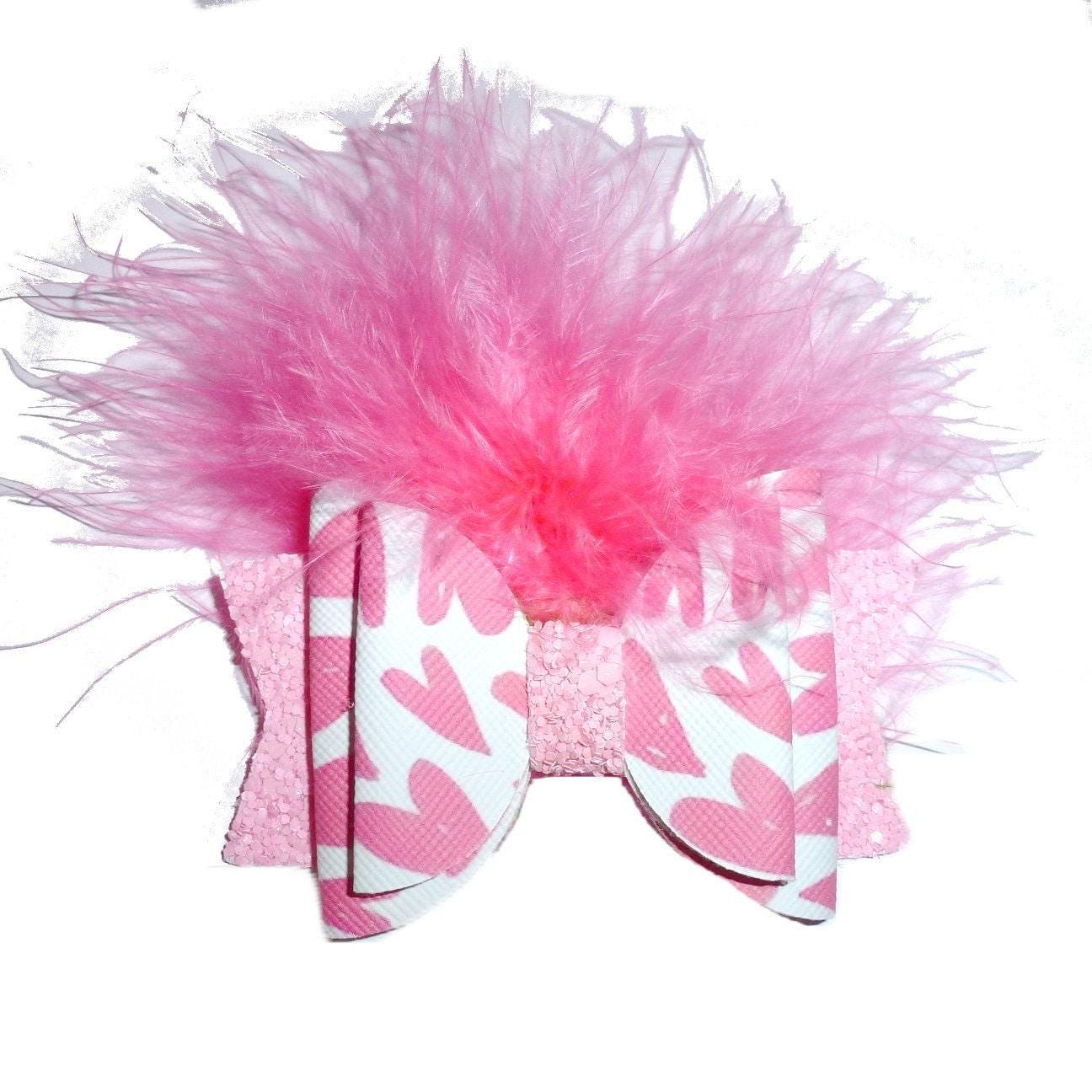 Valentine's day pink heart marabou feather heart dog collar slide accessory or hair bows barrettes or bands (dc4)