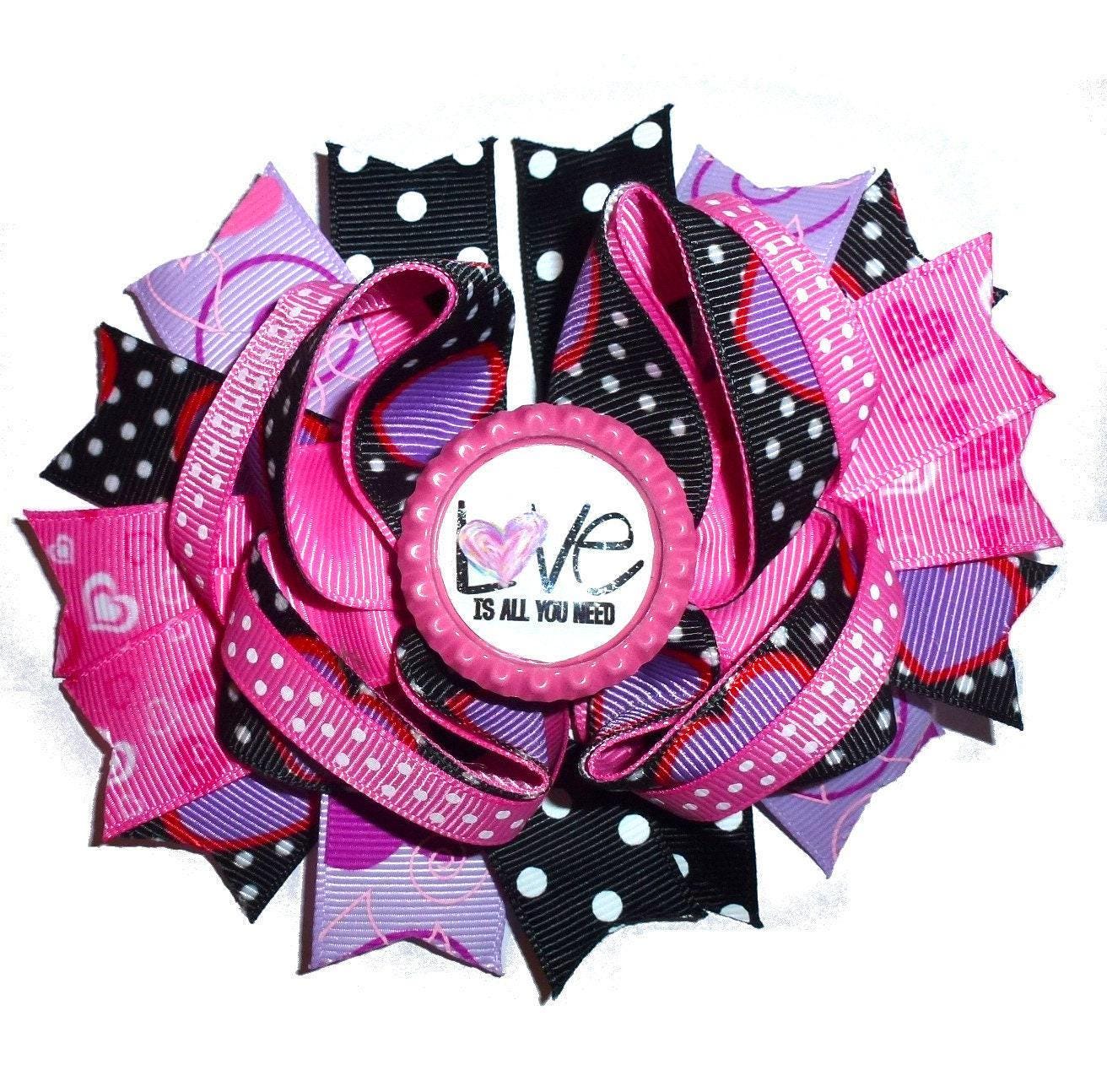 Puppy bows ~ dog collar slide bow valentine's day purple pink love is all you need accessory (dc8)