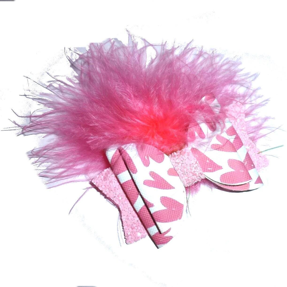 Valentine's day pink heart marabou feather heart dog collar slide accessory or hair bows barrettes or bands (dc4)