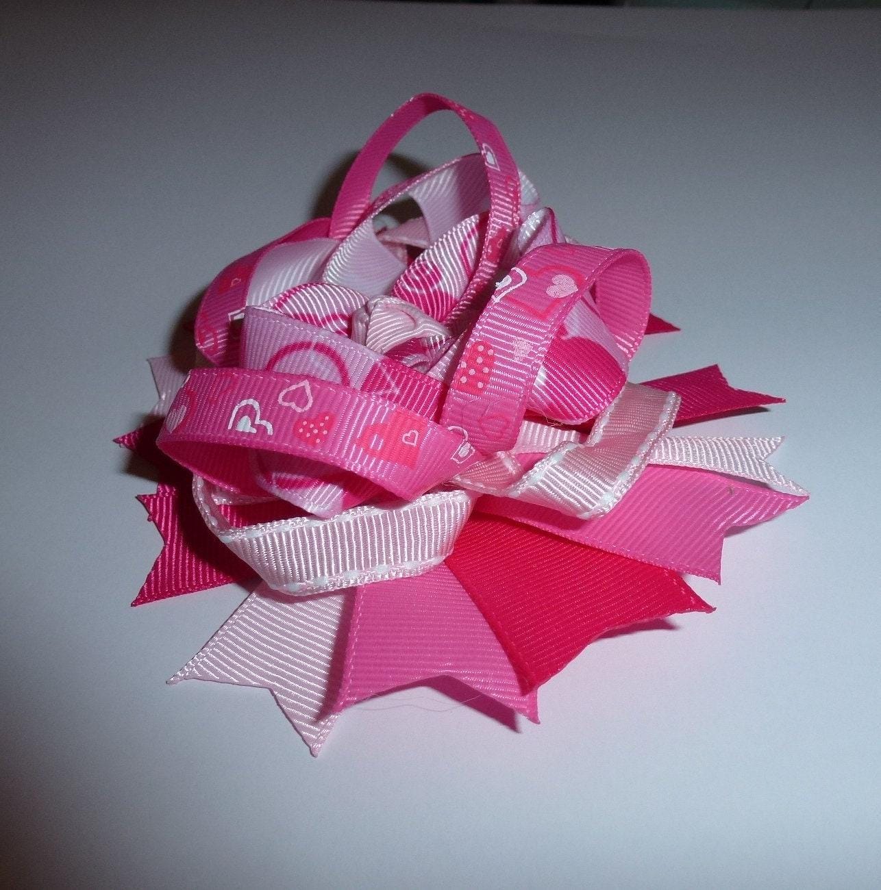 Puppy bows ~ dog collar slide bow valentine's day multi loop swirl knot center pink in love accessory (dc8)