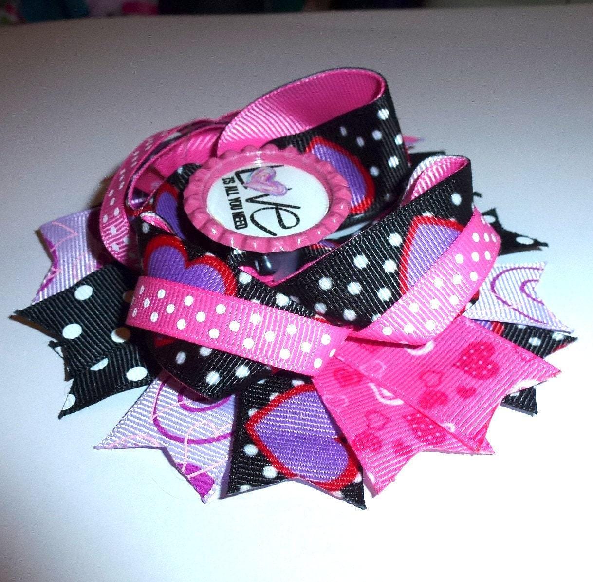 Puppy bows ~ dog collar slide bow valentine's day purple pink love is all you need accessory (dc8)
