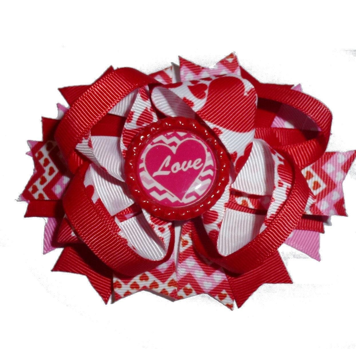 Puppy bows ~ dog collar slide bow valentine's day red/white "love" heart accessory (dc8)