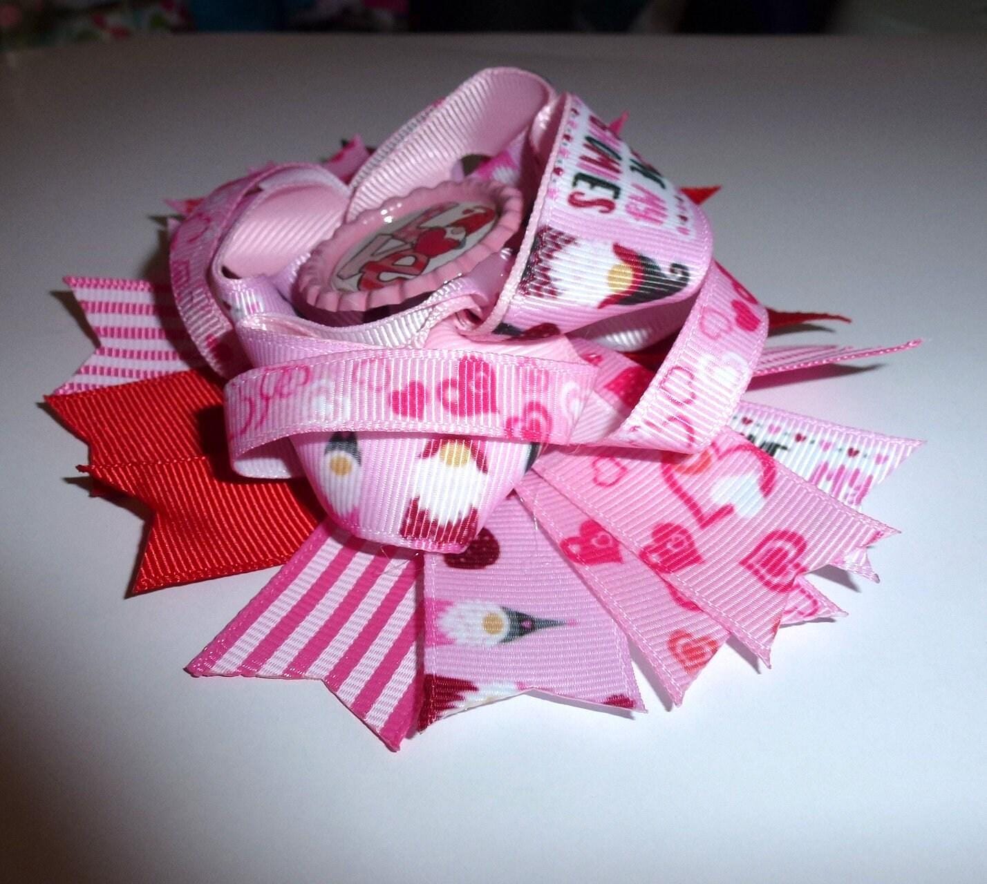 Puppy bows ~ dog collar slide bow valentine's day pink/red love gnomes accessory (dc8)