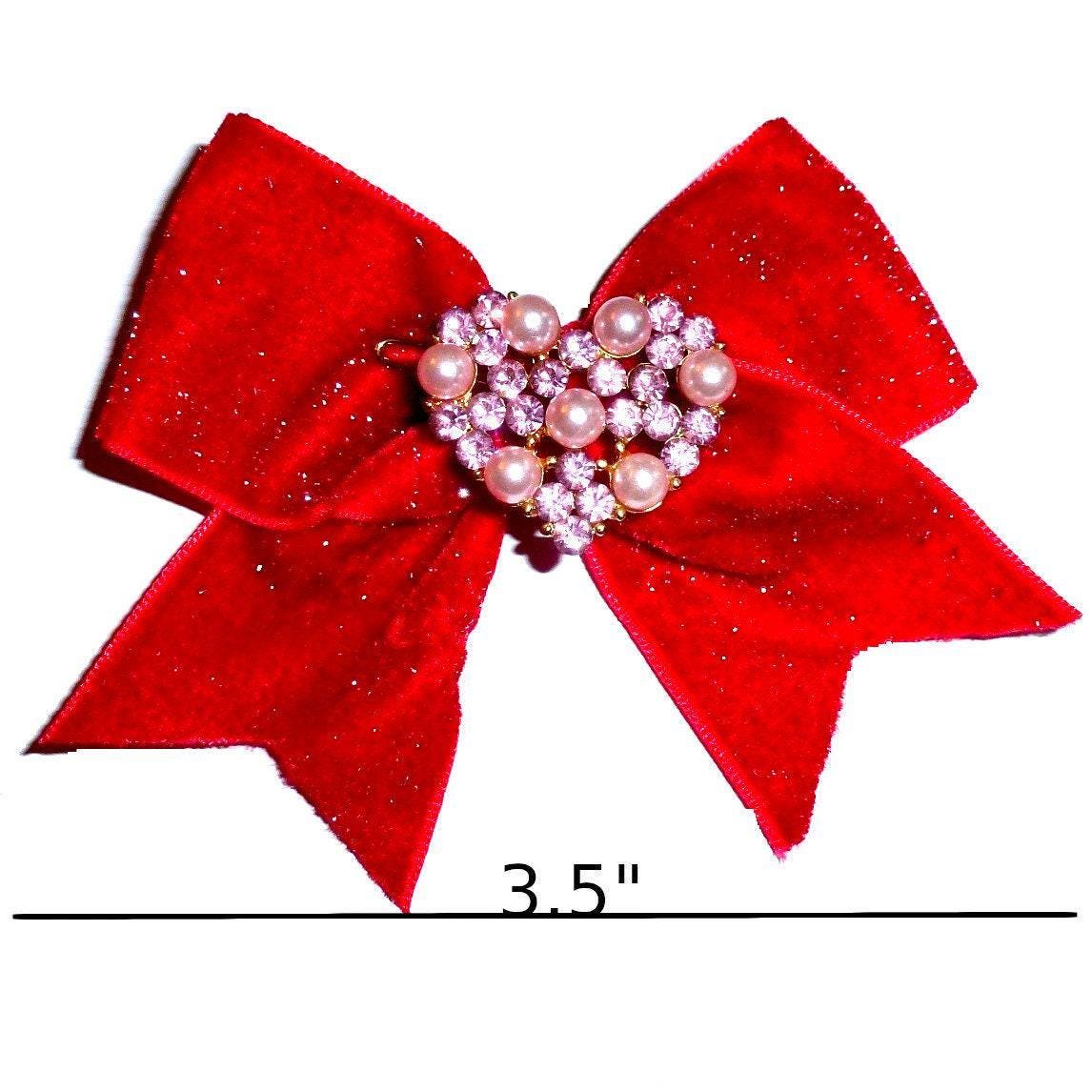 Valentine's day red glitter velvet rhinestone clover dog collar slide accessory or hair bows barrettes or bands (dc21)
