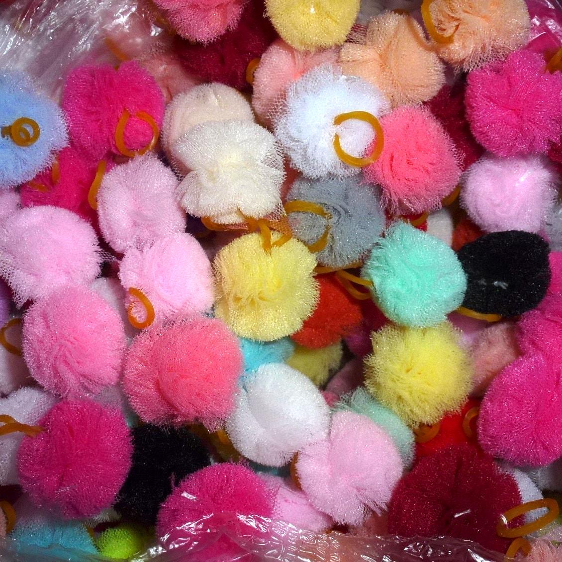 Puppy bows ~ small 1" balls dog grooming bow all colors of tulle pet pom poms