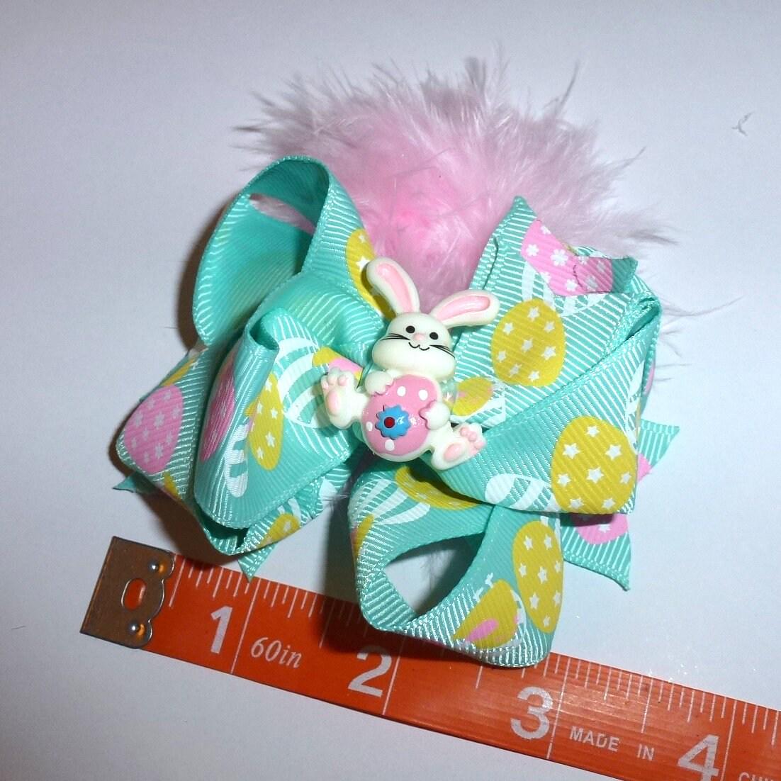 Puppy bows ~easter bunny rabbit lg 3" dog bow pet hair clip barrette collar slide latex bands feather boa (fb261)