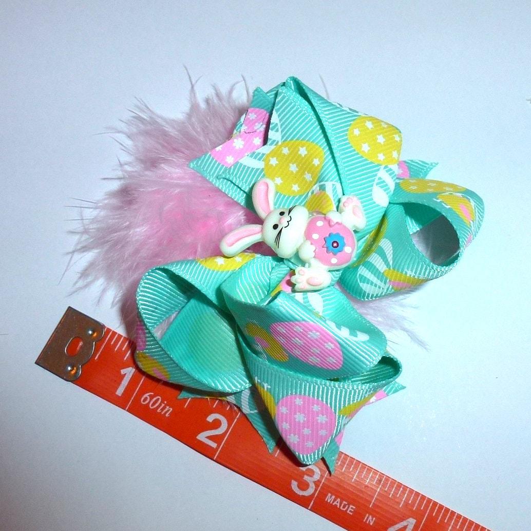 Puppy bows ~easter bunny rabbit lg 3" dog bow pet hair clip barrette collar slide latex bands feather boa (fb261)