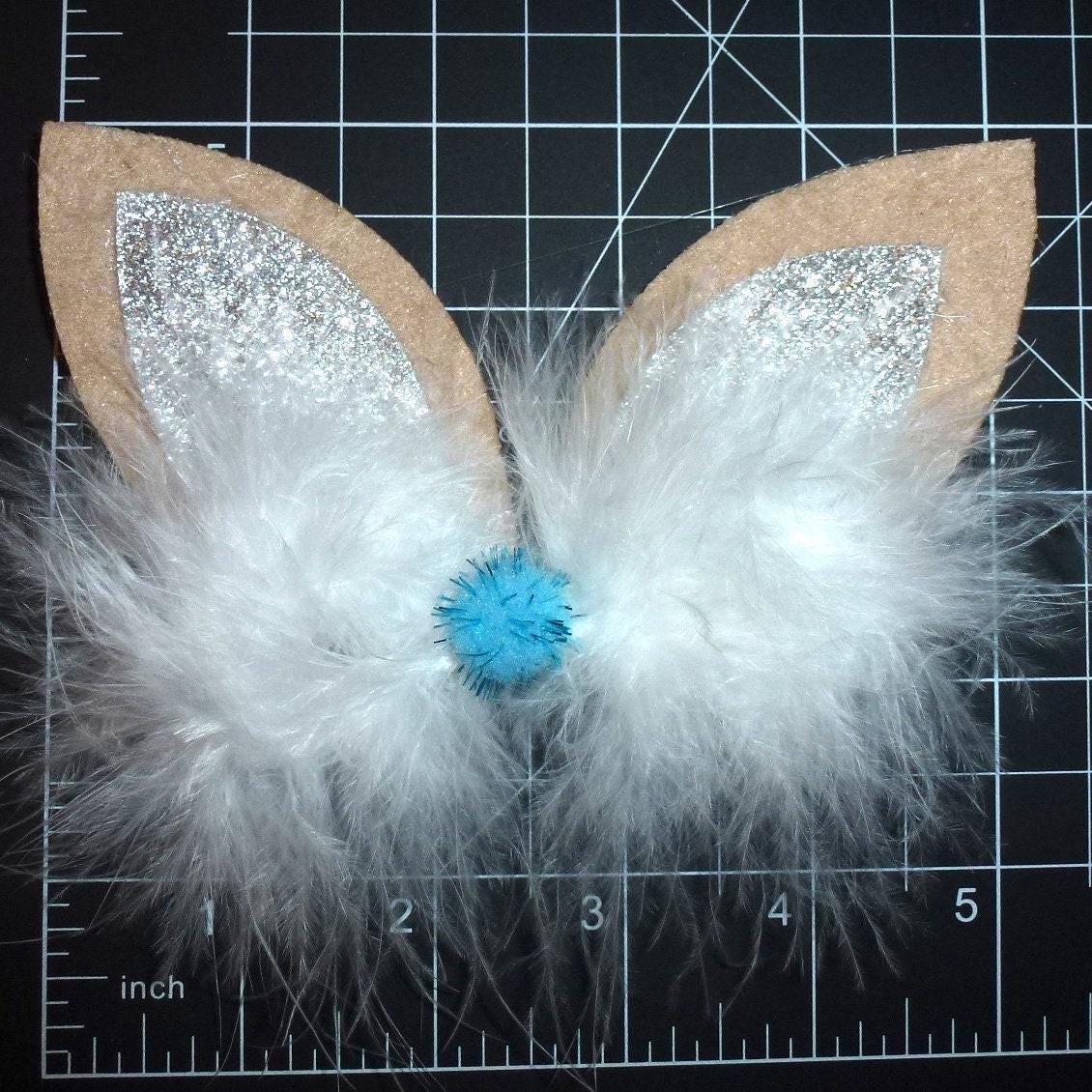 Puppy bows ~ cottontail glitter feather funny easter bunny rabbit ears dog collar slide accessory hair barrette ~usa seller (fb162)