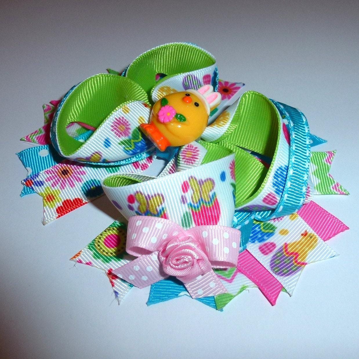 Puppy bows ~ easter chick wearing bunny ears dog collar slide flower barrette hair accessory ~usa seller (dc34)