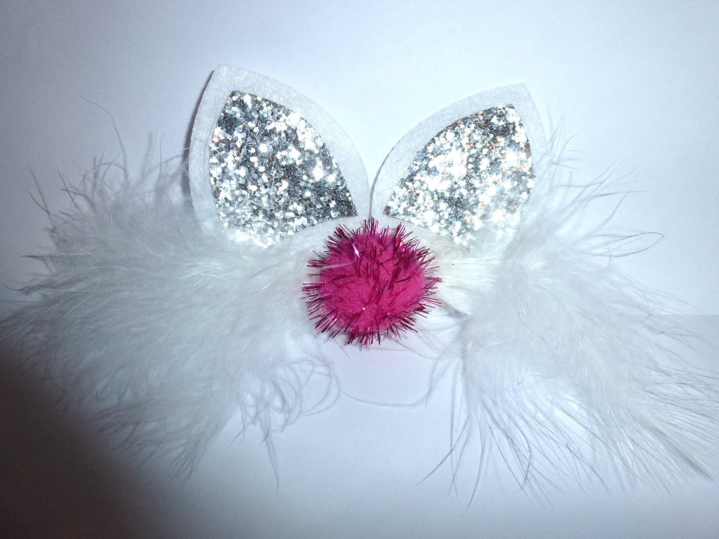 Puppy bows ~ cottontail glitter feather funny easter bunny rabbit ears dog collar slide accessory hair barrette ~usa seller (fb162)