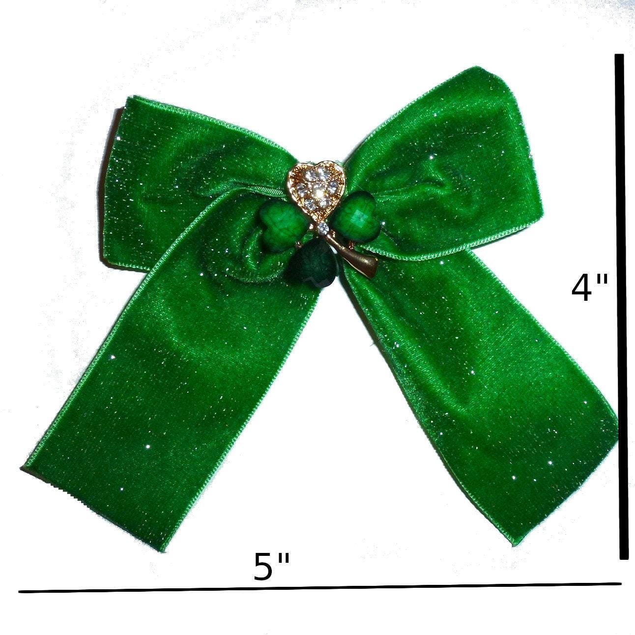 St. patrick's day green glitter velvet rhinestone clover dog collar slide accessory or hair bows barrettes or bands (dc21)