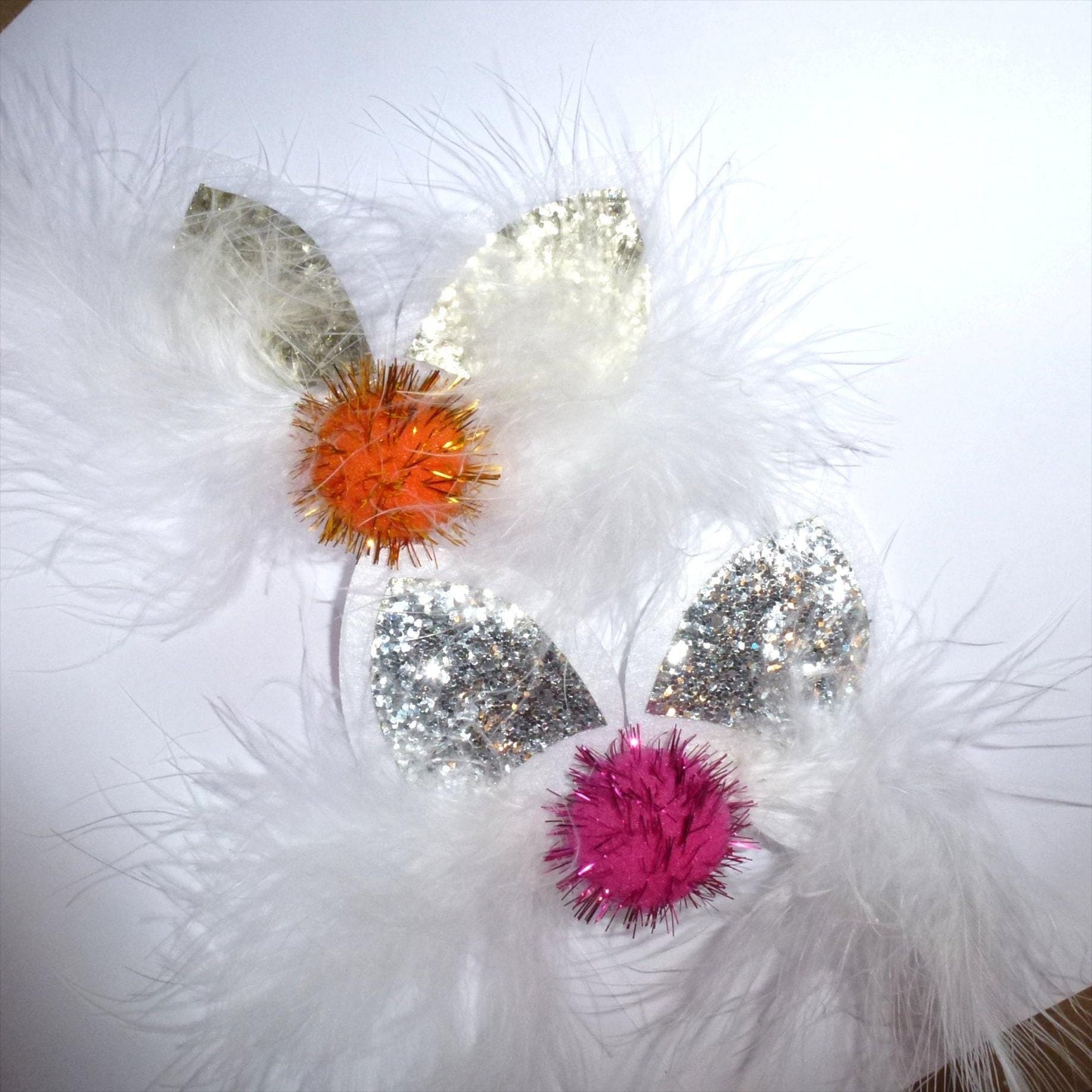 Puppy bows ~ cottontail glitter feather funny easter bunny rabbit ears dog collar slide accessory hair barrette ~usa seller (fb162)