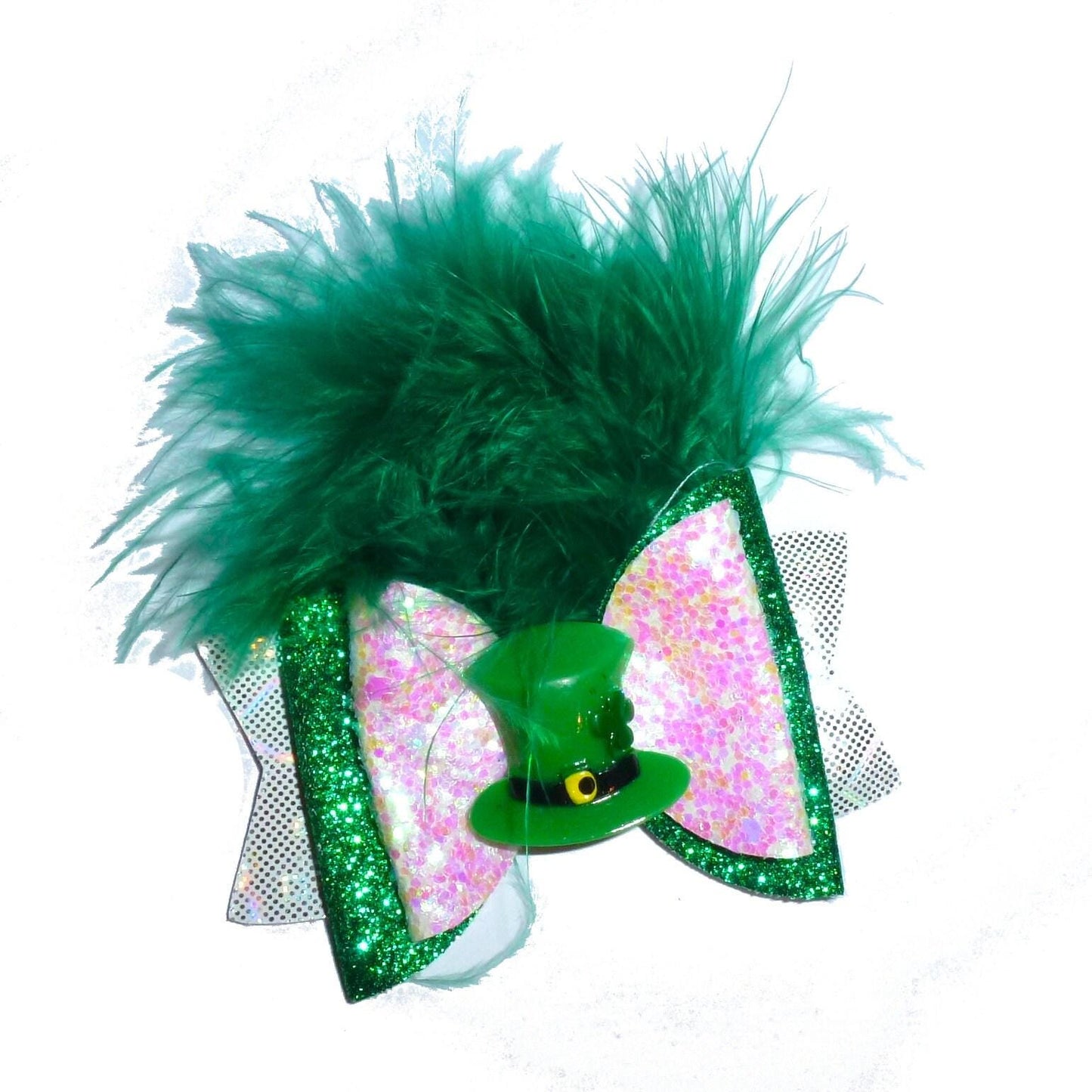 Puppy bows ~ leprechaun st. patrick's day xl dog bow collar slide marabou green pink ~usa seller (dc4)