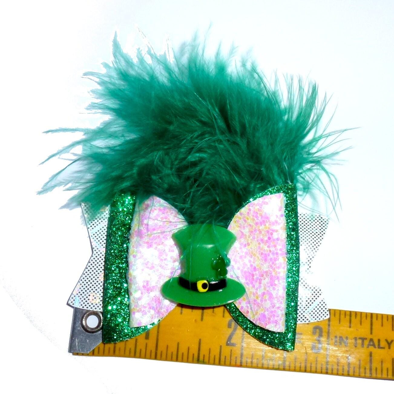 Puppy bows ~ leprechaun st. patrick's day xl dog bow collar slide marabou green pink ~usa seller (dc4)