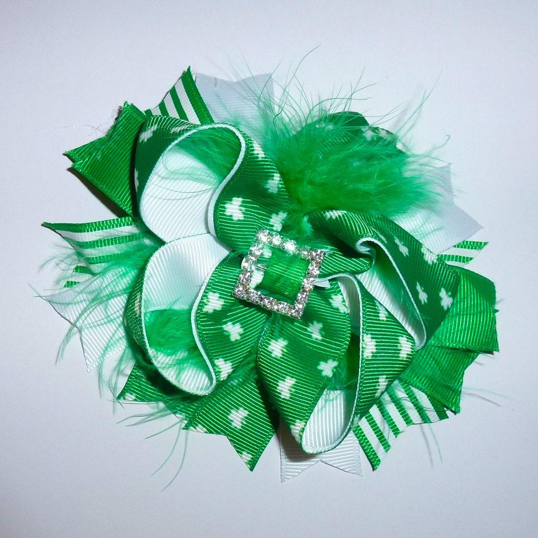 Puppy bows ~ rhinestone buckle st. patrick's day dog bow collar slide decoration feather marabou boa ~usa seller (dc2)
