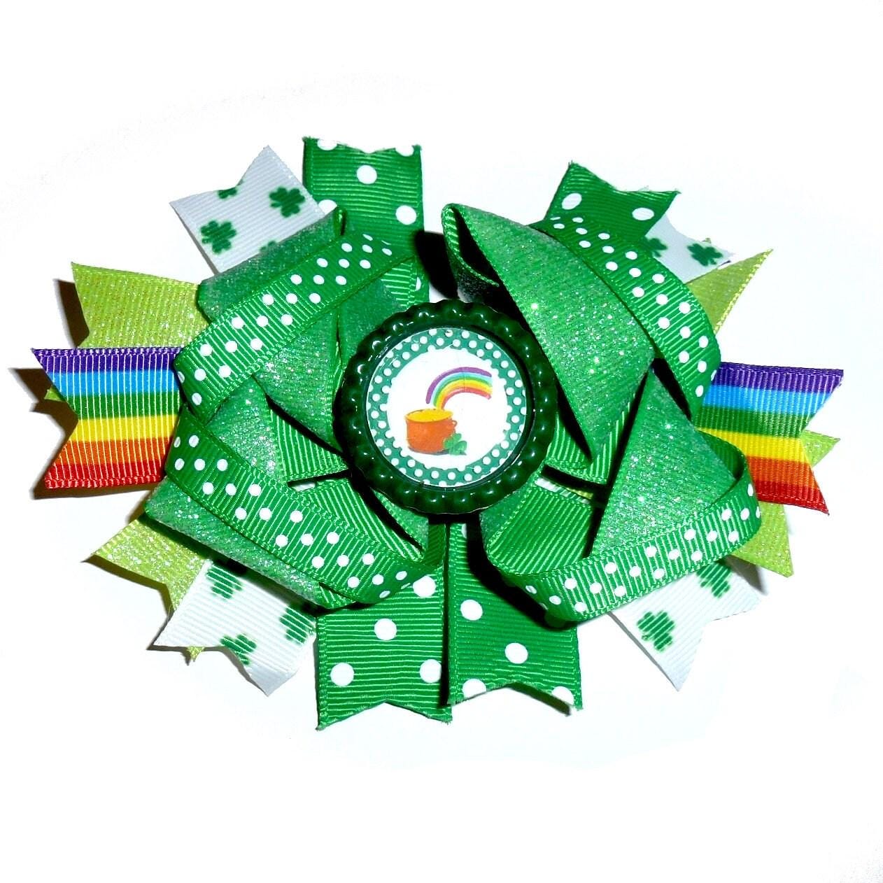 Puppy bows ~ rainbow gold st. patrick's day dog bow collar slide decoration ~usa seller (dc2)