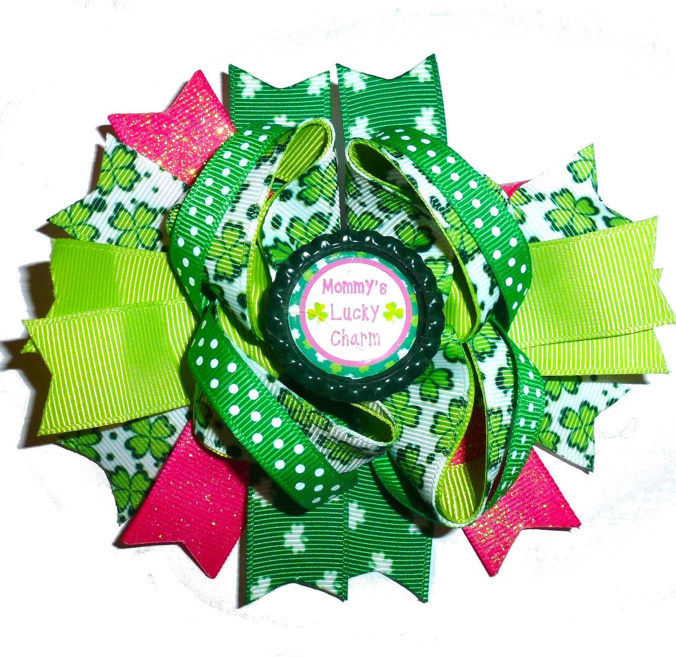 St. patrick's day green pink mommy's lucky charm dog collar slide accessory or hair bows barrettes or bands (dc2)