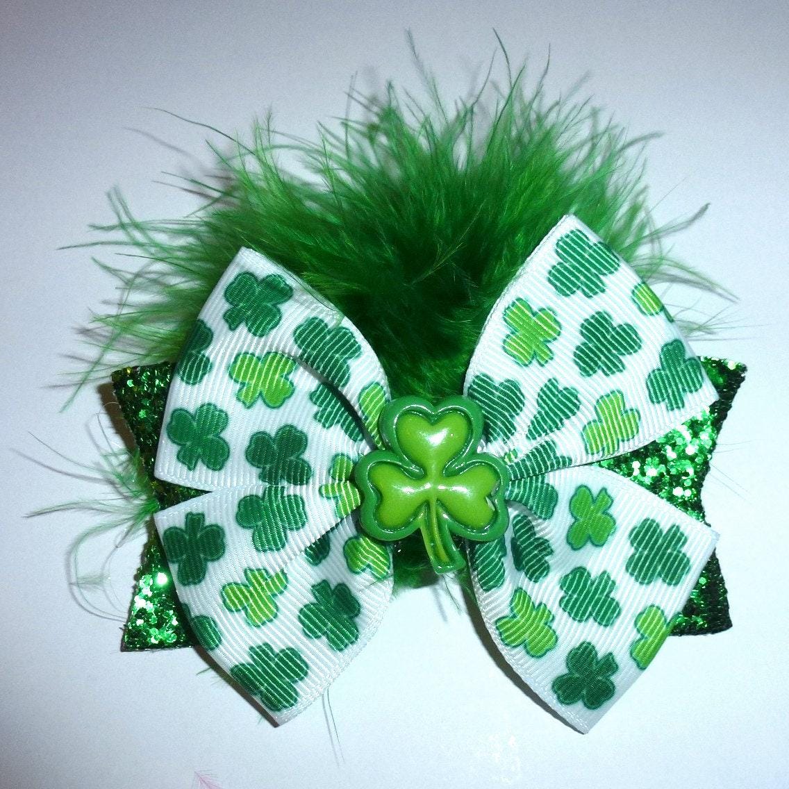 St. patrick's day green marabou feather shamrock dog collar slide accessory or hair bows barrettes or bands (dc41)