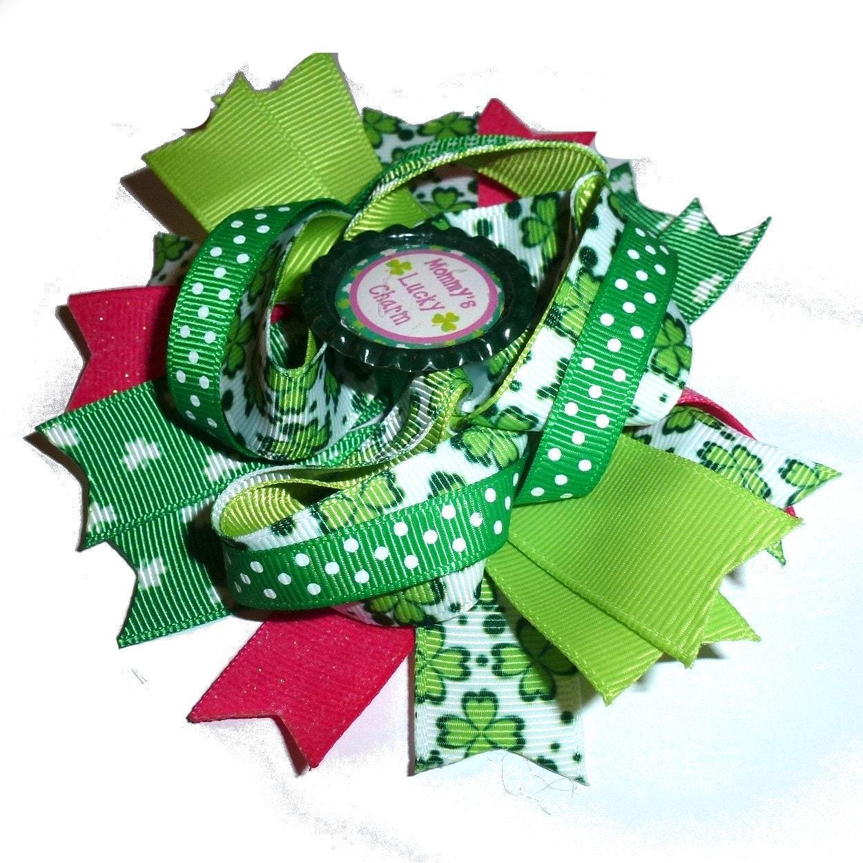 St. patrick's day green pink mommy's lucky charm dog collar slide accessory or hair bows barrettes or bands (dc2)
