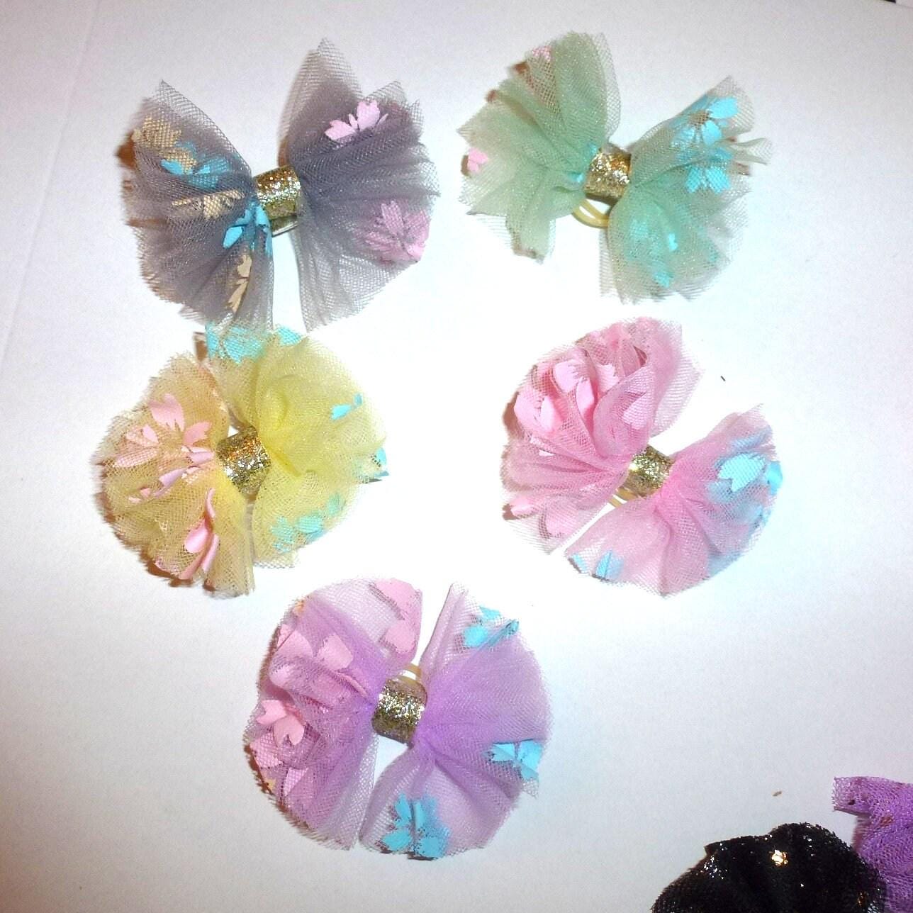 Puppy bows ~ girly princess tulle pet hair bow small bands or clip (356)
